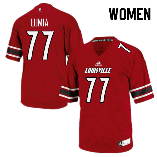 Women #77 Vincent Lumia Louisville Cardinals College Football Jerseys Stitched Sale-Red - Click Image to Close